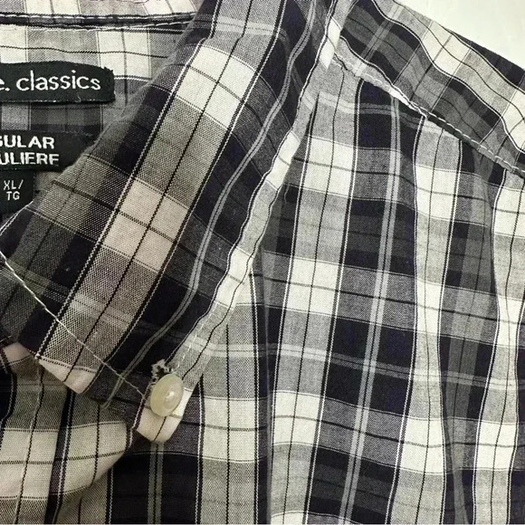 George Classics Button-Down Shirt Plaid Black & White Size Extra Large - Picture 7 of 16